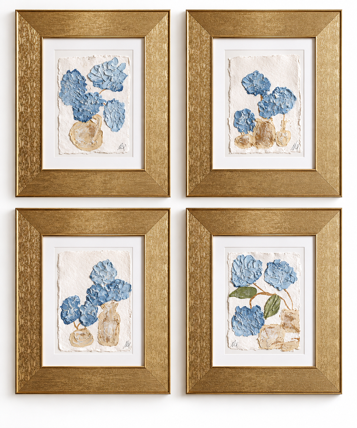 Framed Textured Hydrangeas- 4 Piece Set
