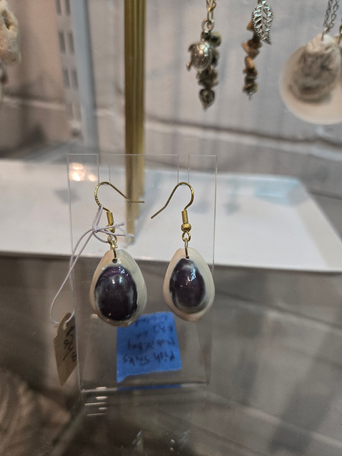 White & Purple Shell Earrings