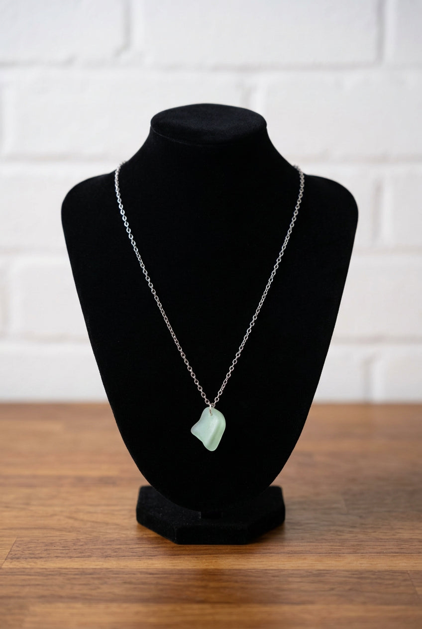 Seafoam Sea Glass & Silver Necklace