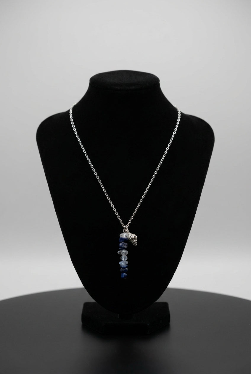 Blue Stone & Silver Seashell Necklace
