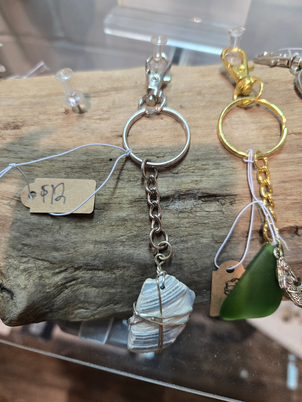 Blue & White Shell Wirewrap Keychain