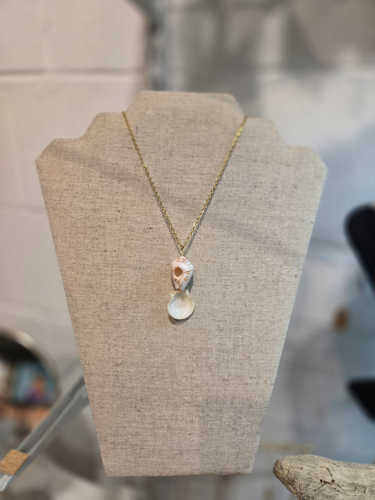Gold Pearl Drop Seashell Necklace
