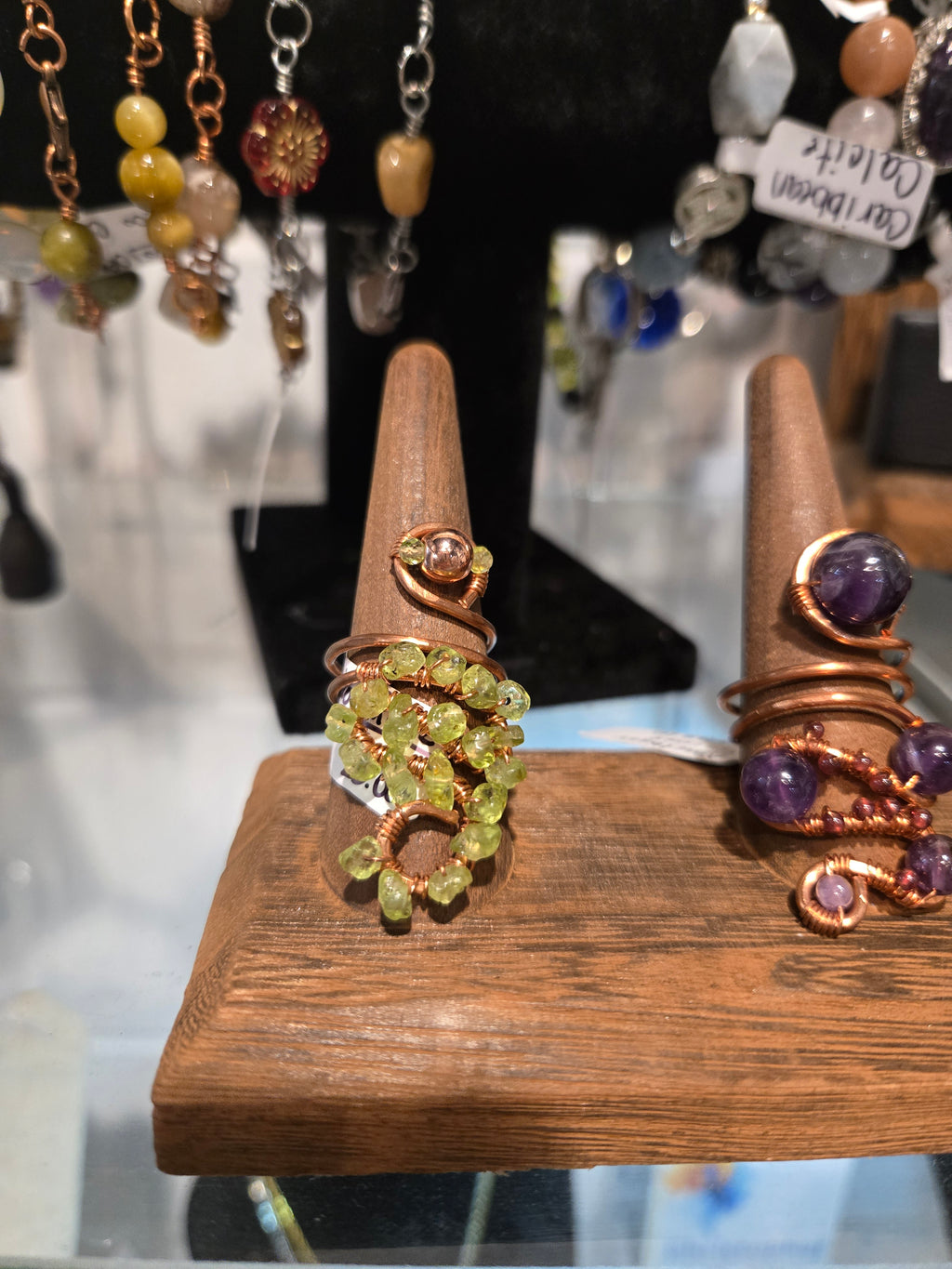 Green & Rose Gold Wire Rings