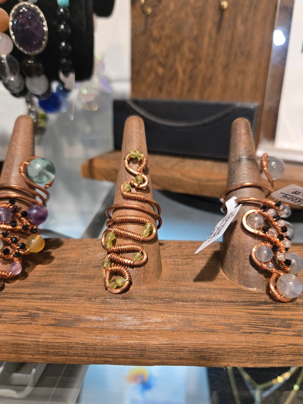 Green & Rose Gold Wire Rings