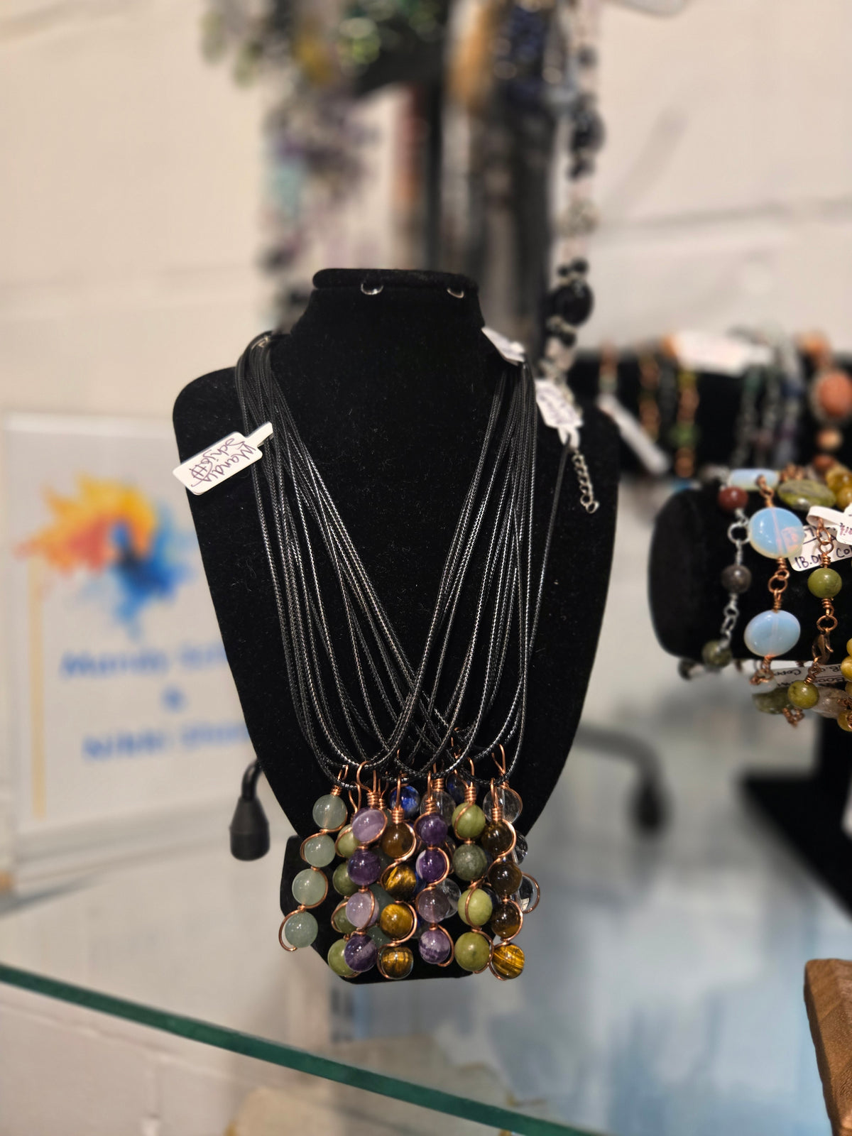 4 Tier Gemstone & Leather Necklaces