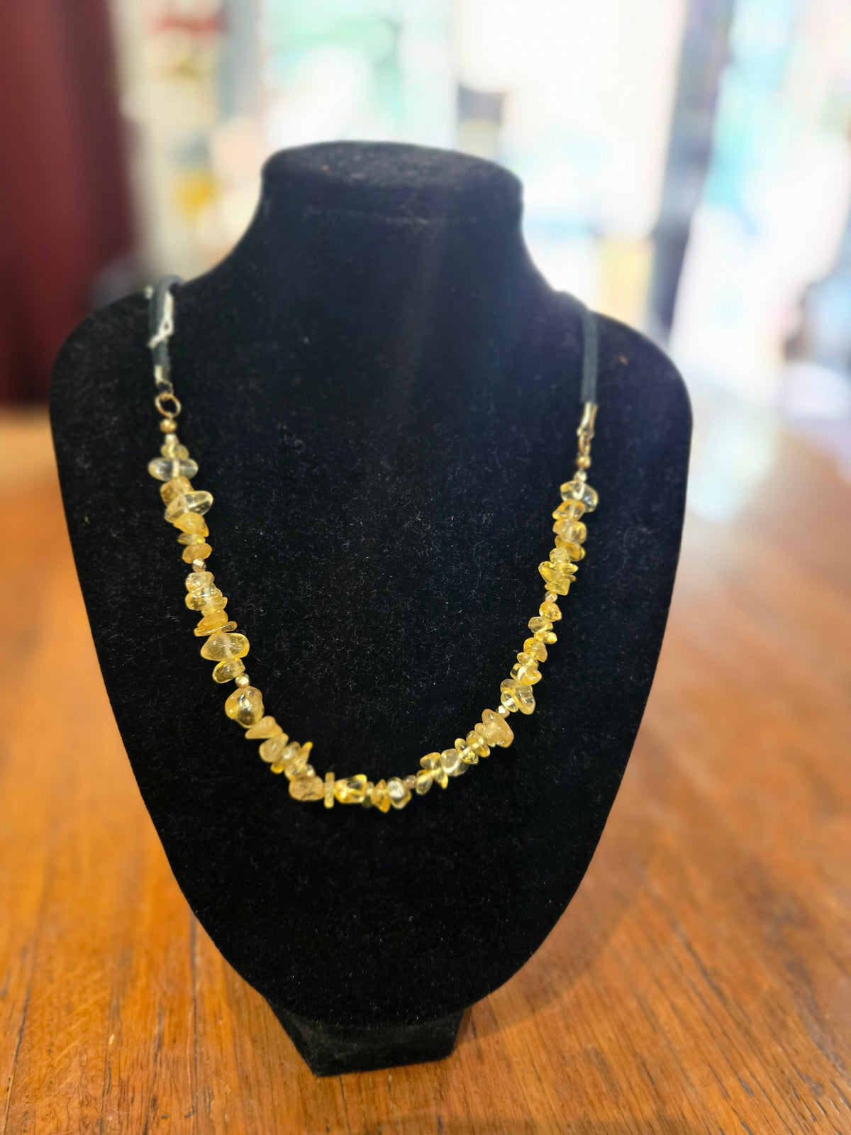 Yellow Stone & Leather Necklace