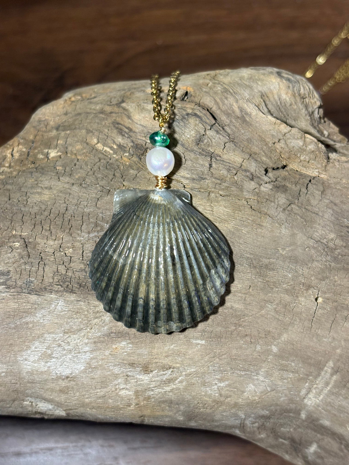 White & Green Seashell Necklace