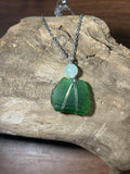 Iridescent & Green Seaglass Wirewrap Necklace
