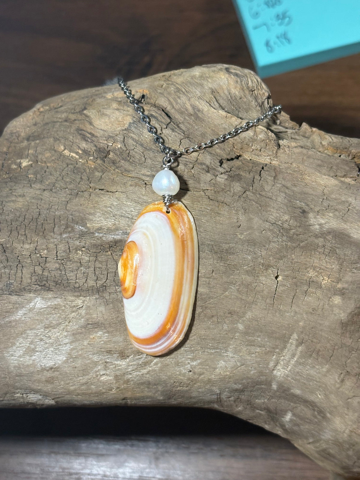 Orange & White Silver Pearl Necklace
