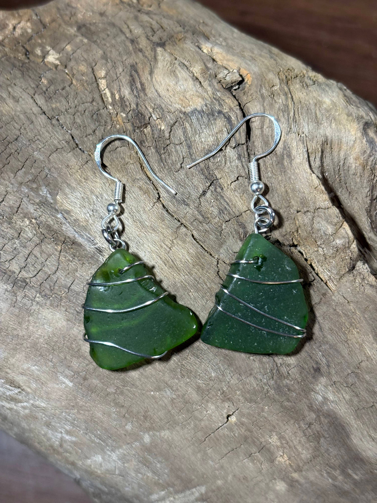Silver Wire Wrap Seaglass Earrings