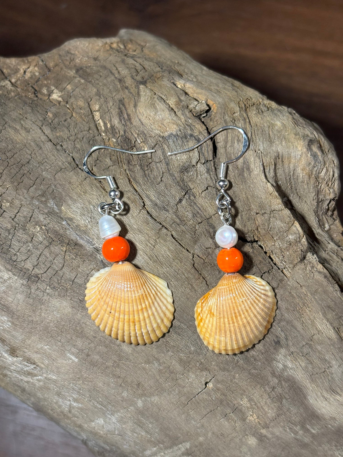 Orange & White Shell Earrings
