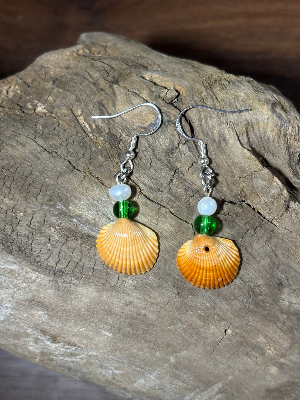 Green Orange & Pearl Shell Earring