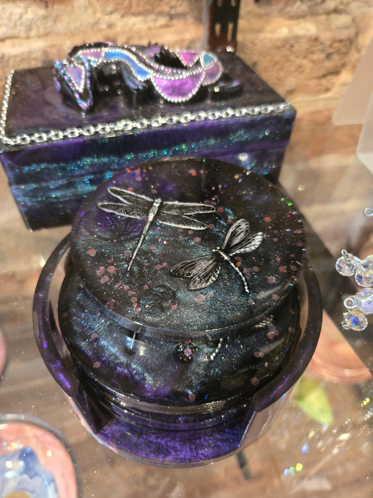 Two Dragonflies Purple Coaster Set